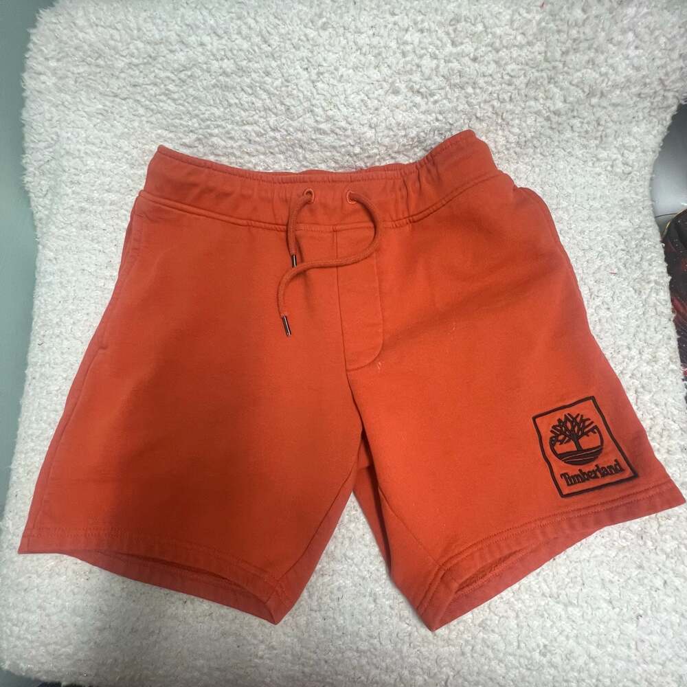 Timberland Men's Embroidered Stacked Box Logo Sweat Shorts Orange Size Medium